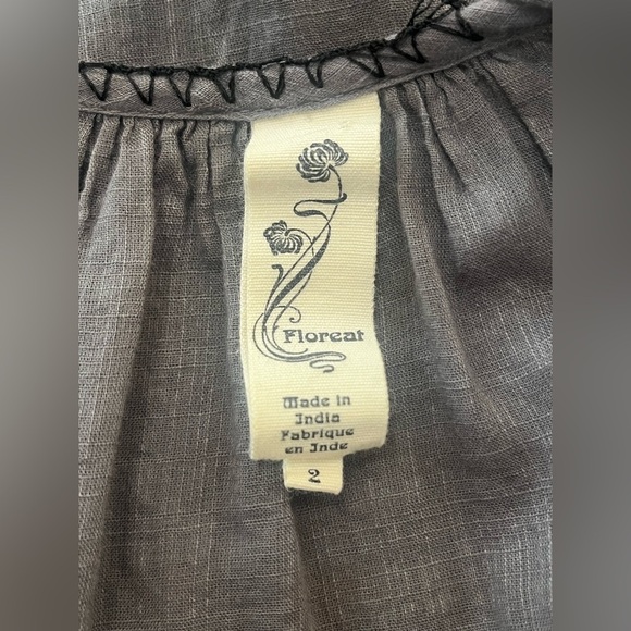 Anthropologie Floreat Charcoal Blouse with Mustard Color Embroidery Size 2 - Picture 10 of 11